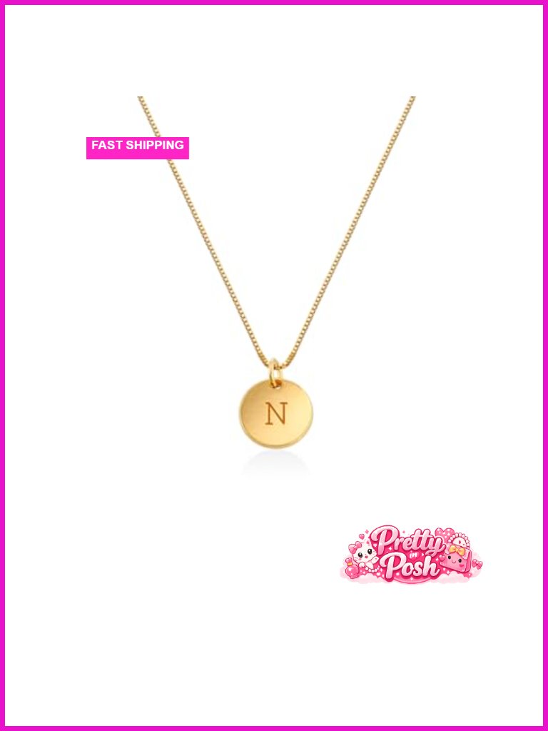 18k Gold Plated Initial Disc Pendant Necklace With Box Chain